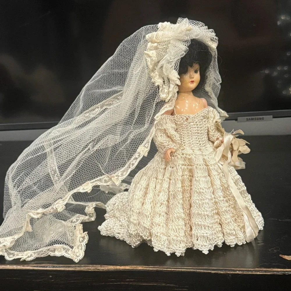 1950s Plastic Dolls in Crocheted Dresses with Underskirts, Panties, and Hats /